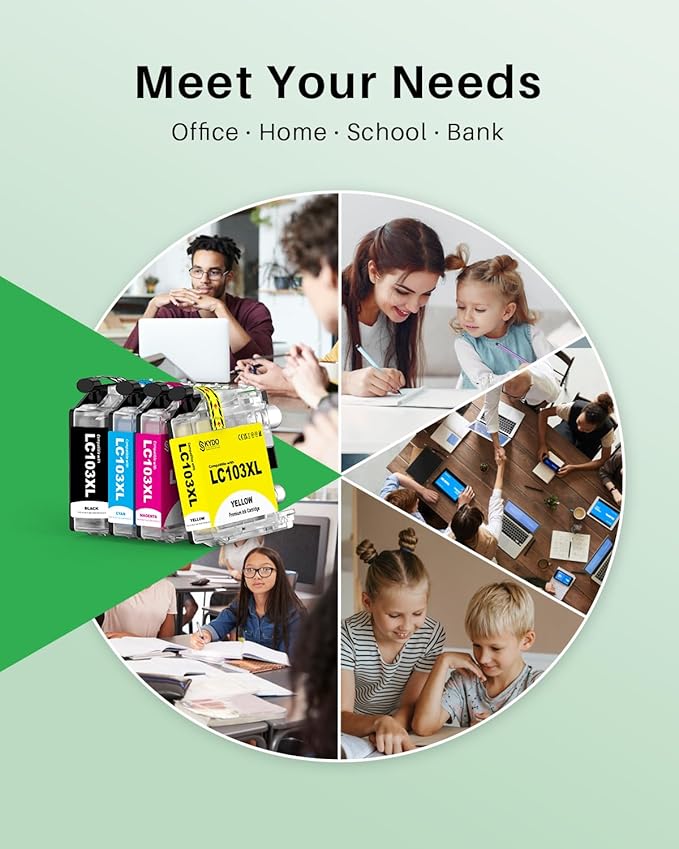 LC103XL LC103 Color Ink Cartridge Compatible for Brother LC103 XL LC101 103 Work With Brother MFC-J870DW MFC-J4510DW MFC-J450DW MFC-J6920DW MFC-J650DW (1 Black, 1 Cyan, 1 Magenta, 1 Yellow | 4 Pack)