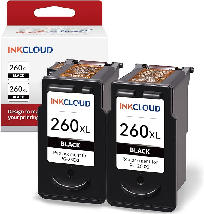 INKCLOUD Compatible Black Ink Cartridges Replacement for Canon 260XL PG-260 XL for PIXMA TS5320 TS6420 TR7020 TR7020a TS6420a All in One Wireless Printer (Black, 2-Pack)