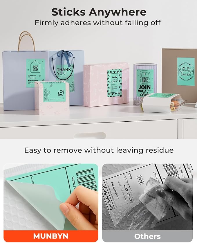 MUNBYN Green 4"x6" Direct Thermal Shipping Labels, Commercial Grade Permanent Adhesive Fanfold Mailing Postage Label Paper for Thermal Printers and Packages, 220 Sheets per Stack