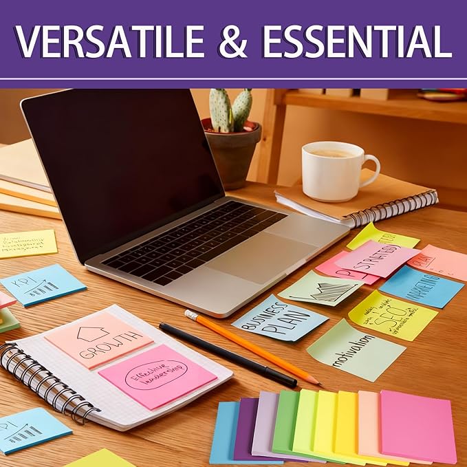 (18 Pads) Sticky Notes 3x3 inch, Self-Stick Note Pads, 18 Colorful Sticky Note for School Supplies or Office Supplies