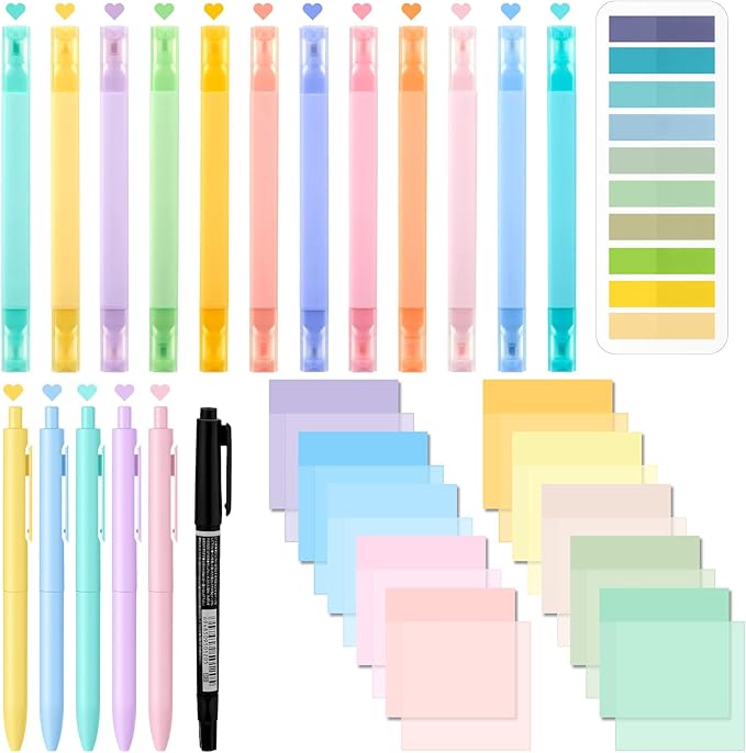 Jutom 38 Pcs Bible Journaling Study Kit for Women, Book Annotation Supplies with Highlighters Pens, Tabs, Sticky Notes, Markers for Christian Office Bible Study Supplies(Bright Color,Square)