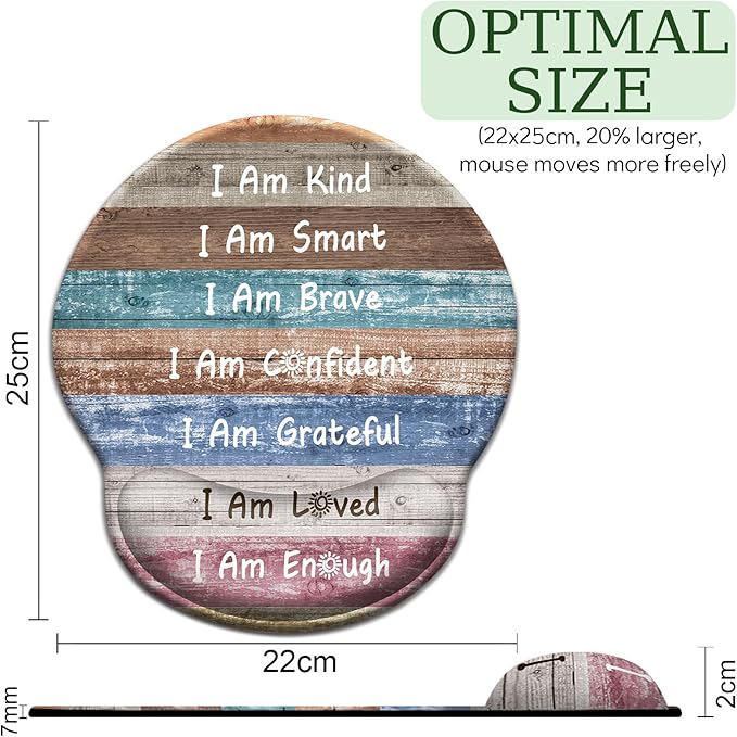 Inspirational Mouse Pad with Gel Wrist Rest, Ergonomic Comfort Non-Slip Mousepad for Pain Relief, Positive Quotes Office Decor & Desk Accessories for Teachers, Home, Computer, Gaming