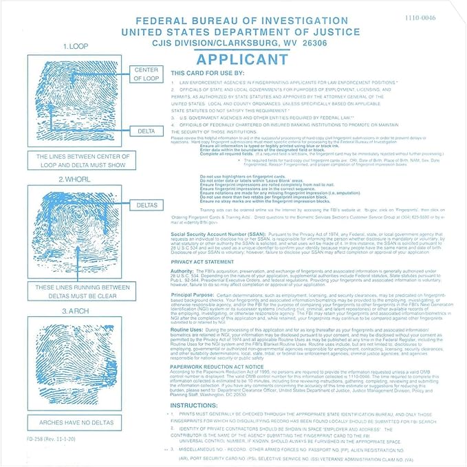 15 Pack FD-258 Fingerprint Kit - Includes Reusable Ink Pad, Instructions, Newest Version (11-1-20) for Fingerprinting SBR & More
