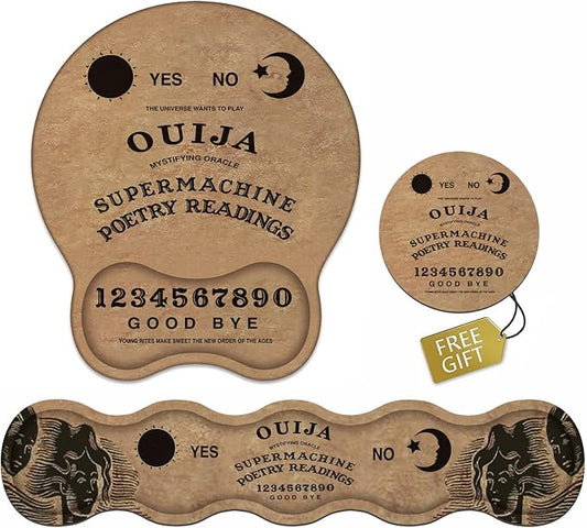 Wrist Rest Support Ergonomic Gel Mouse Pad & Memory Foam Keyboard Set, Non-Slip Rubber PU Base for Home Office Working Studying Easy Typing & Pain Relief, Retro Ouija Board