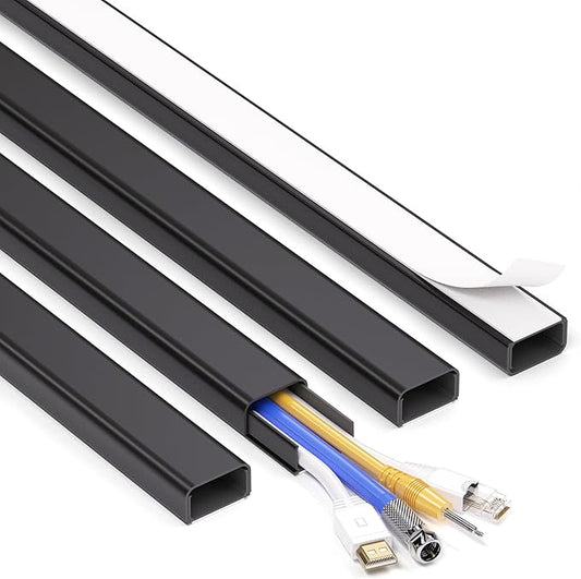 66in (4X L16.5in) Large Wire Hiders for TV on Wall for 3-4 Cords - ZhiYo PVC Cable Cover Kit with Pre-Applied Adhesive Tape, Ideal for Wall Mounted TVs Home Office, W1.2in x H0.7in Black