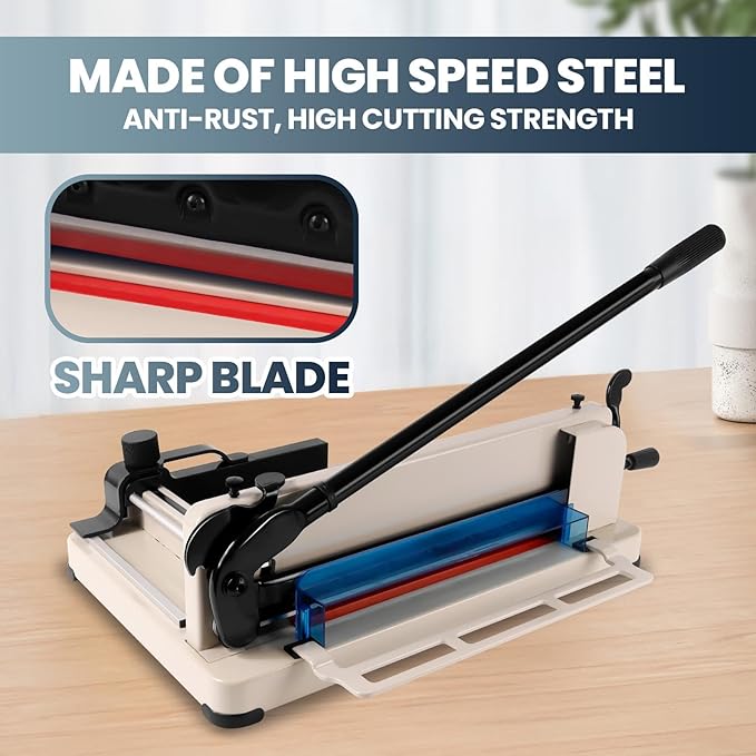 12 Inch Paper Cutter Heavy Duty Guillotine Paper Cutter 400 Sheet Capacity Stack Cards Trimmer Steel Slicer with Metal Base & HSS Blade for Office Home School(Safety Lock and Protective Cover)