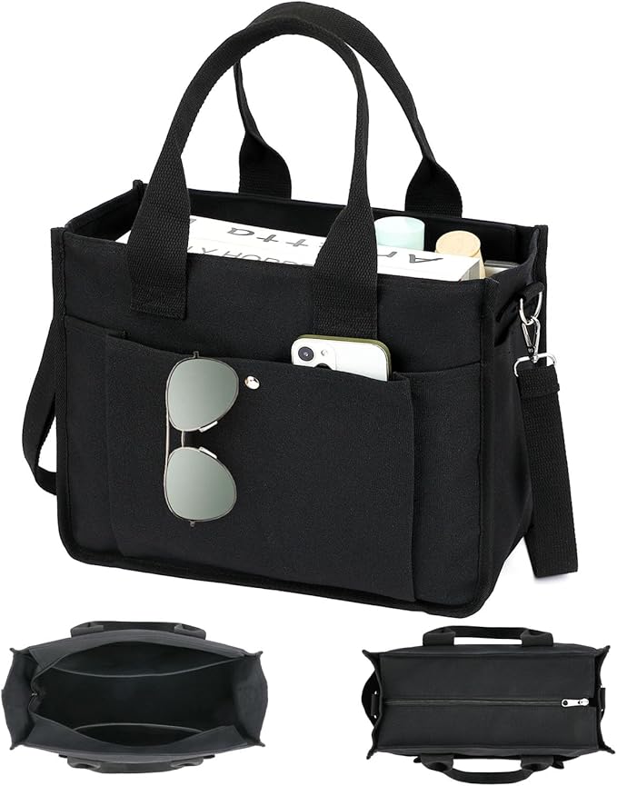 Large Canvas Tote Bag for Women with Zipper & Compartments, Crossbody Laptop Bags for Work College Travel