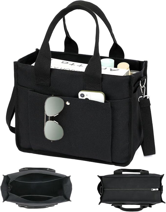 Large Canvas Tote Bag for Women with Zipper & Compartments, Crossbody Laptop Bags for Work College Travel