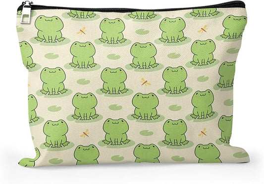 Cafl Cute Frogs Makeup Bag Frog Cosmetic Bag for Women Large Capacity Make Up Bag Portable Travel Toiletry Pouch Organizer 10 * 8inch