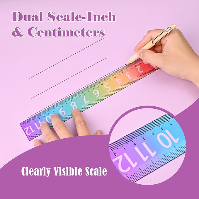 BAYTORY 6Pcs 12inch/30cm Acrylic Straight Rulers, Transparent Gradient Color Rulers, Shatterproof Rainbow Color Measure Stationery with Centimeters, for School Classroom Student (12inch/30cm)