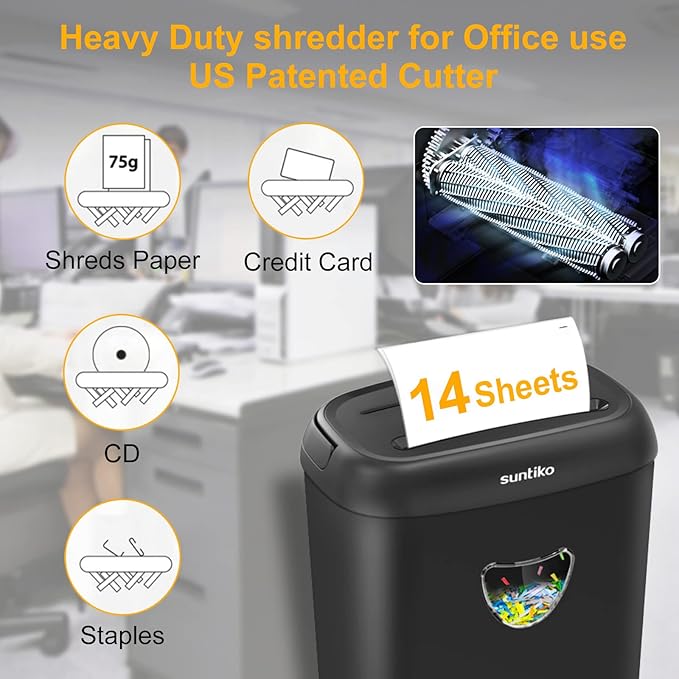 Paper Shredder, 14 Sheet Cross Cut, 6.6 Gallon Basket, P-4 Security Level, 3 Mode Design -9"Laminator Machine,Fast Laminating Documentation and Photos, Increases Their Long-Term Color Preserva