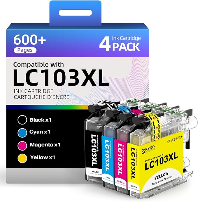 LC103XL LC103 Color Ink Cartridge Compatible for Brother LC103 XL LC101 103 Work With Brother MFC-J870DW MFC-J4510DW MFC-J450DW MFC-J6920DW MFC-J650DW (1 Black, 1 Cyan, 1 Magenta, 1 Yellow | 4 Pack)