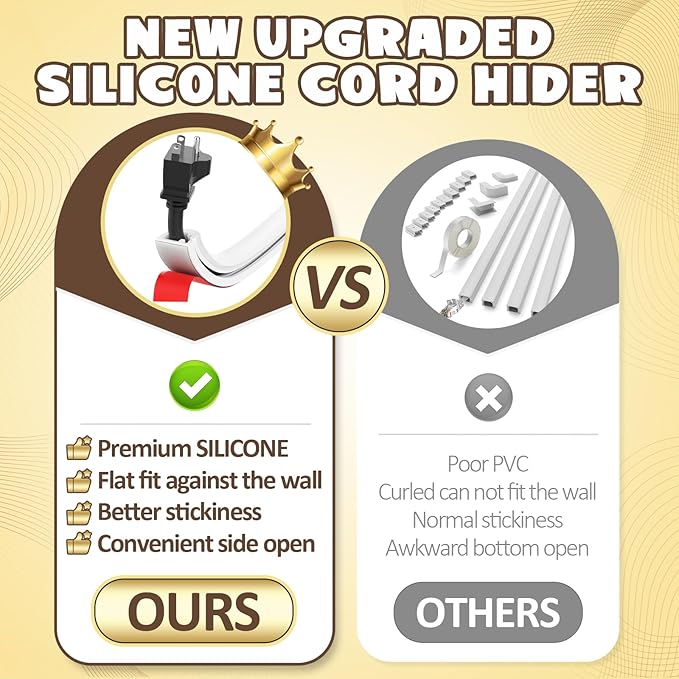 118 Inch Wall Cord Hider, Silicone Self Adhesive Cable Hider Cord Cover, Flexible Wire Covers for Cords Cable Cover Cable Concealer for Wires W0.59” H0.39” White