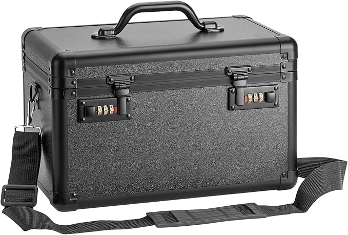 Large Lock Box - 15.1x8.7x9.4 Inch Lockable Security Storage Case with Combination Lock, Locking Medicine Box for Personal Items, Passports and Pills, Lockbox for Home Office, Black