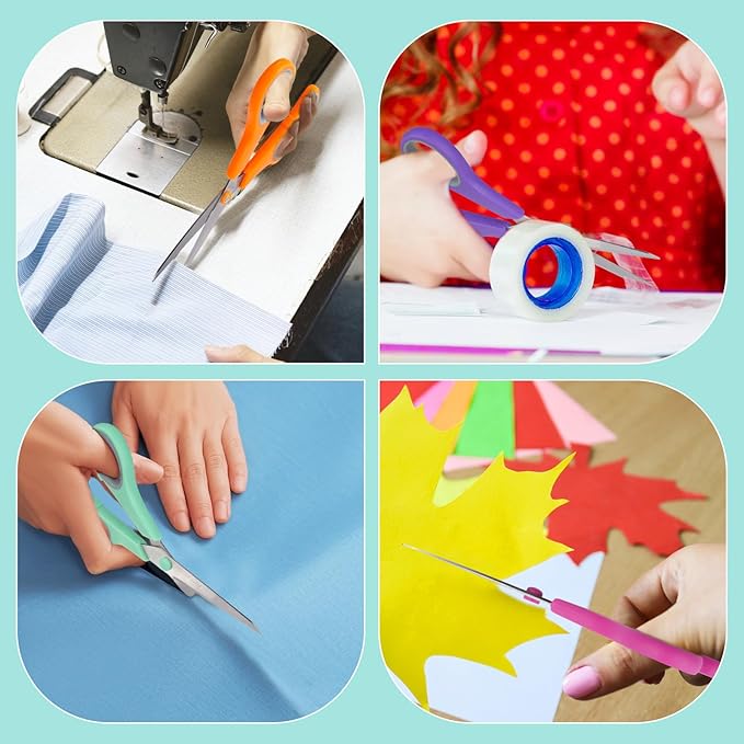 Scissors, Rkqoa 8" Scissors All Purpose 6 Pack - Comfort-Grip Sharp Scissor for Office School Adult Art Sewing Fabric Craft Supplies, Teacher/Classroom Everyday Use, Right/Left Handle