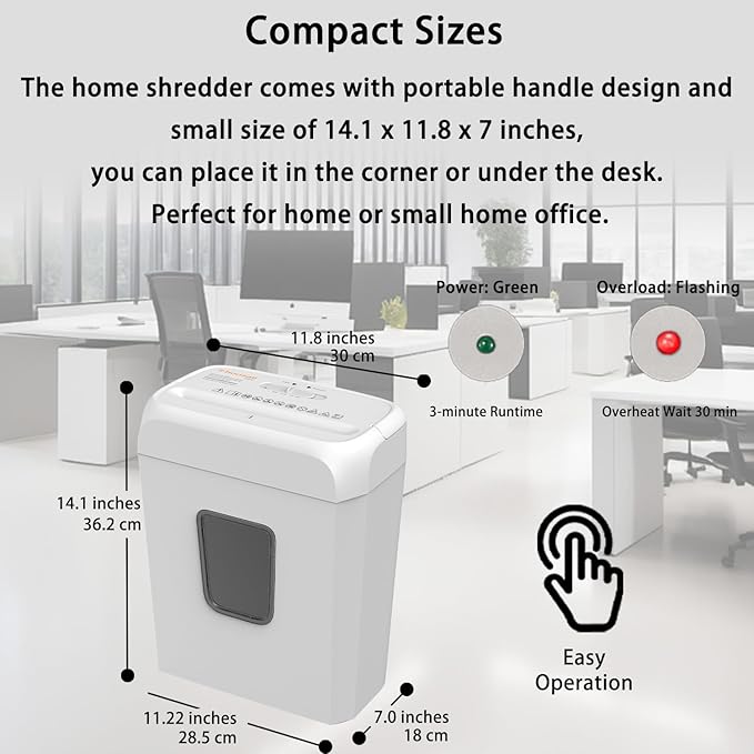 Bonsaii 5-Sheet Cross Cut Paper & Credit Card Shredder, Handles Staples/Paper Clips, 3.4Gal Pullout Bin, Compact for Home Office, White