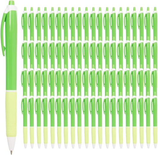 Simply Genius Bulk Office Pens – 100 Retractable Ballpoint Writing Instruments in Black Ink for Schools, Notebooks & Journals (Green, 100pcs)