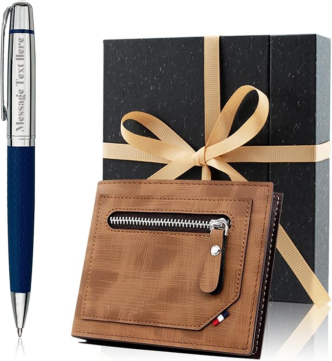 Yastar Customised Pens with a Wallet - Souvenir Gift Set with Gift box 2 extra Black Refills Engrave any Message on the Pen Gift for Christmas Father's day Graduation Wedding Gifts