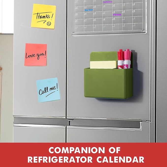 BEYGORM 2 Pack Plastic Magnetic Pen Holder for Refrigerator, Dry Erase Marker Holder for Whiteboard，Magnet School Locker Organizer Accessories, Pencil Cup, Pen Caddy (Army Green)