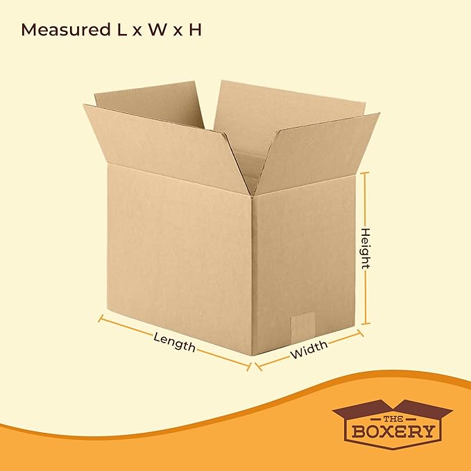 The Boxery 13"x13"x13" Brown/Kraft Corrugated Cardboard Shipping Boxes 100-Pack | Mailing, Packing, Moving & Storage for Business/Home – Durable - Eco-Friendly, Recyclable - Made in the USA