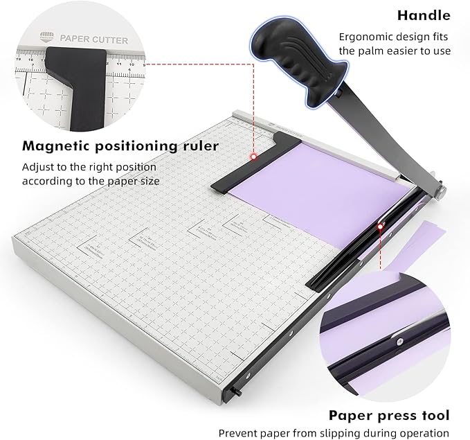 Paper Trimmer Guillotine Metal Base A3 Stack Paper Cutter Heavy Duty 18 Inch with Guard Rail Safety Blade Lock ZEQUAN, 10-Sheet Capacity, Guillotine Paper Slicer Cutter for Office Home School
