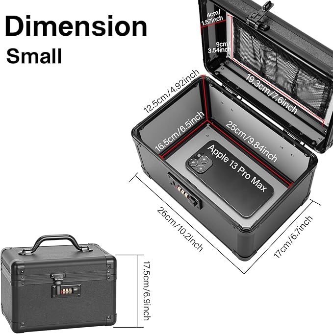 Large Lock Box - 10.2x6.7x6.9 Inch Lockable Security Storage Case with Combination Lock, Locking Medicine Box for Personal Items, Passports and Pills, Lockbox for Home Office, Black