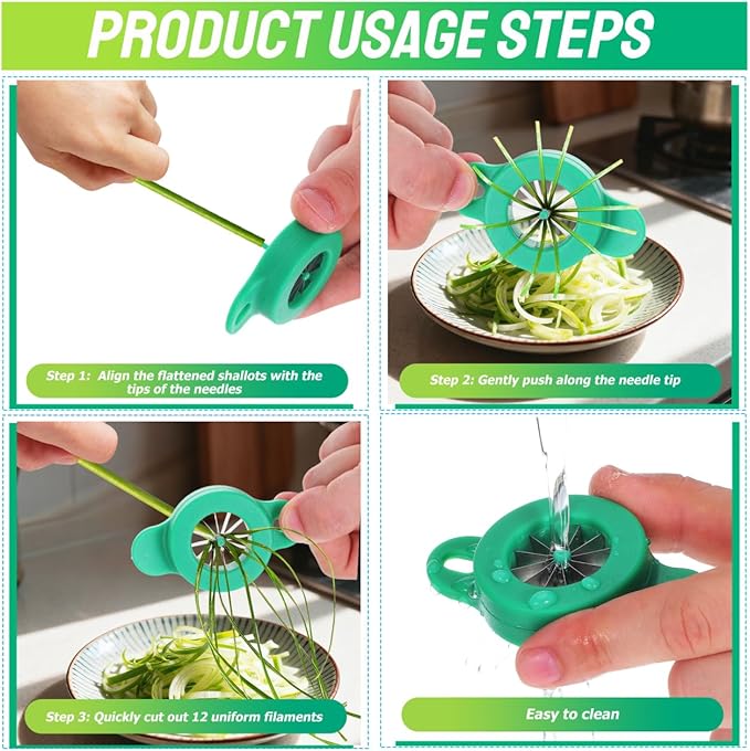 ABOOFAN Portable Scallion Cutter Onion Shredder Kitchen Cutting Tool with 12 Sharp Blades for Easy Vegetable Chopping and Food Preparation