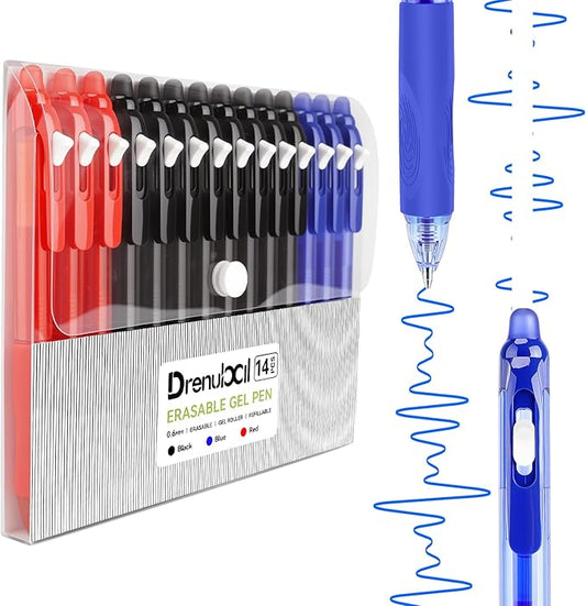 14-pack Erasable Pens - 8 Black, 3 Blue & 3 Red Gel Ink, Multi-Color Writing, Smooth Grip Pens for Note-Taking, Office Work, School Tasks - Great for Students, Office Workers & Organizers