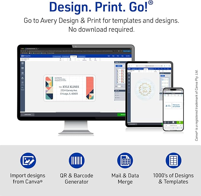 Avery Easy Peel Printable Address Labels with Sure Feed, 1" x 2-5/8" Customizable Stickers, White, 3,750 Blank Mailing Labels, Great for Mailing, Shipping, and More (5-Pack of 5260)