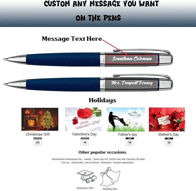 Yastar Customised Pens with a Wallet - Souvenir Gift Set with Gift box 2 extra Black Refills Engrave any Message on the Pen Gift for Christmas Father's day Graduation Wedding Gifts