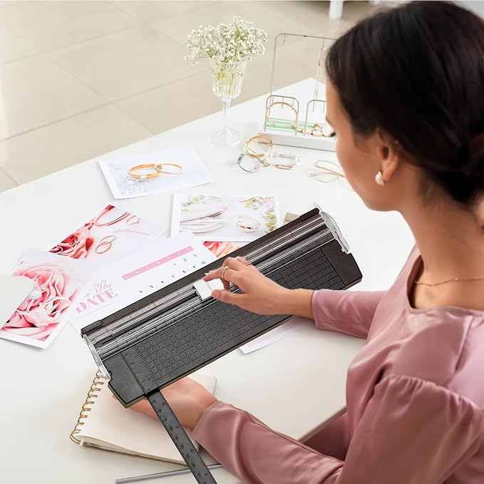 Paper Cutter Slider Guillotine,A5 Paper Slicer Trimmer with 3 Security Blader for Scrapbooking Craft, Photo, Coupon, Label, Cardstock (Black)