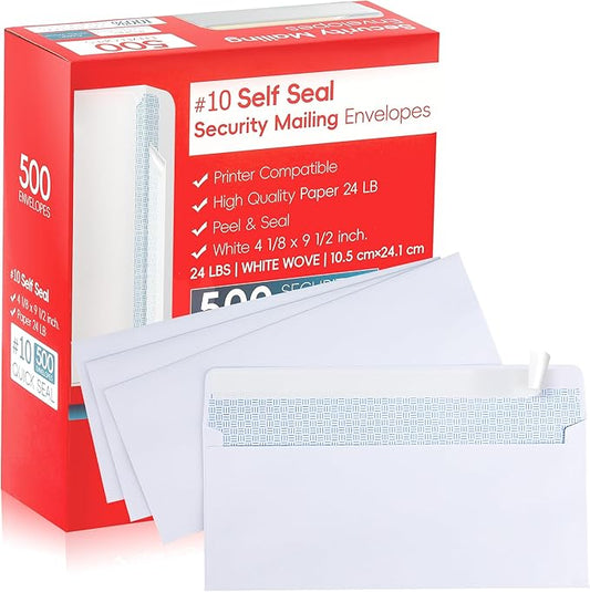 Zzrywuty #10 Letter Size Mailing Envelopes for Business, 500pcs Self Seal Windowless Security Envelopes 4-1/8 x 9-1/2 Inch White 24LB Paper
