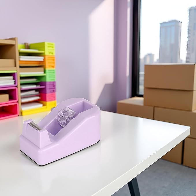 Purple Plastic Desktop Tape Dispenser with Weighted Non-Skid Base,Heavy Duty Cute Tape Dispenser for Packaging in Office,Restaurant,Flower Cake Shop Office Products,Packaging and Shipping Supplies