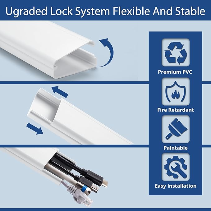 47in(3 x L15.7in) TV Cord Hider, YCLYC Cord Hider for Wall Mount TV, Large Cable Hider, Paintable Wire Covers for Cords, Cable Management Cord Organizer, Wire Hiders for TV on Wall W2 x H0.7in, Beige