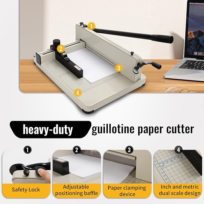 Guillotine Paper Cutter Heavy Duty 400 Sheet Capacity，Paper Cutter 12 Inch for A4 Paper with HSS Blade,Industrial Commercial Trimmer for Office,School,Print Shop,Safety Lock & Clear Grids