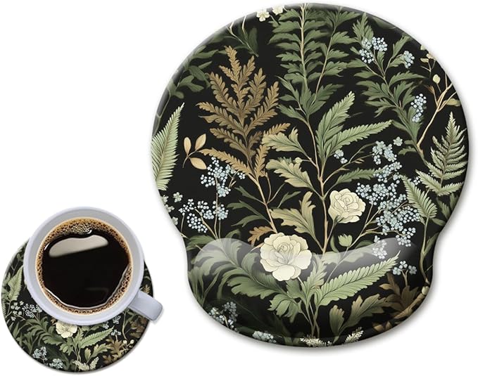 HOPONY Mouse Pad with Wrist Rest,Ergonomic Mouse Pads Wrist Support for Desk,Large Mousepad for Wireless Mouse Gaming Laptop Work Home Desk Accessories Office Supplies Decor,9 x 10in,Botanical Rose