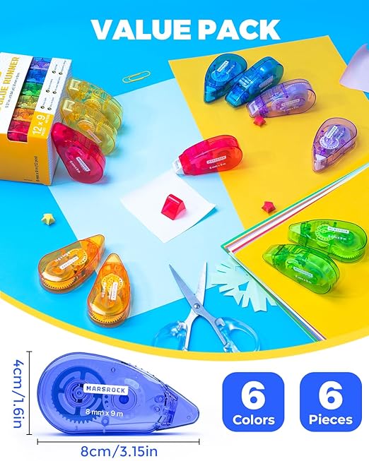 Double-Sided Tape Roller for Scrapbooking 12-Pack (0.31IN x 30FT) Adhesive Tape Glue Runner, Scrapbook Supplies and Craft Supplies for Scrapbooking, Gift Wrapping and Photo Tape