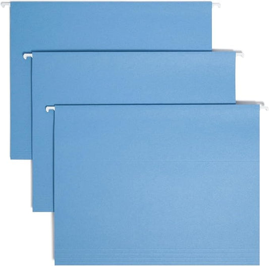Smead Standard Hanging File Folders, 25 Count, Blue, 1/5-Cut Adjustable Tabs, Letter Size (64060)
