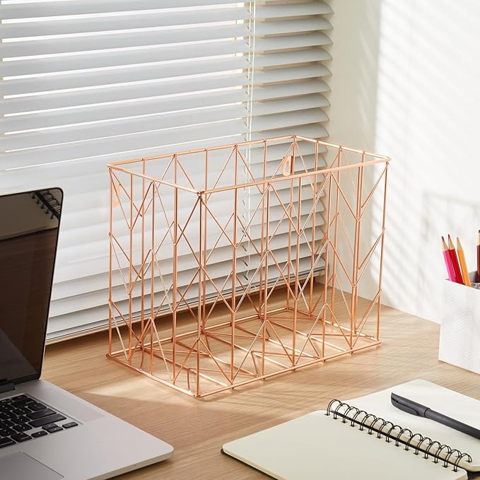1 Pack Rose Gold Hanging Folder Desk Organizer Decorative Organizer Metal Wire Baskets Suitable for Hanging file folder Design for Home Offices Supplies, 9.4 X 11.8 Inch