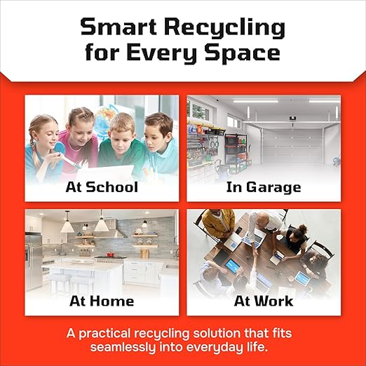 Multi Bin Recycling System with Three Stackable 6 Gallon Recycle Bins to Build Your Recycling Center for Offices, Kitchen, Garages, Businesses - (Red, 3 Pack)