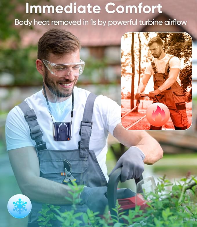 AI Portable Waist Fan, 6-Speed 16000RPM Strong Turbo Airflow, 40H Max Cooling Battery Powered Personal Fan Rechargeable, Hands-Free for Work, Outdoor, Travel, Gift for Men - Blue