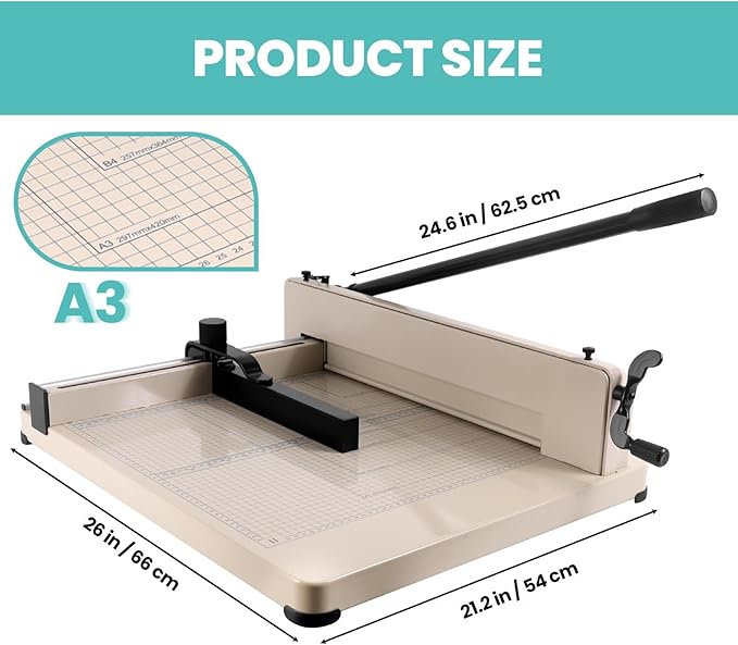 17 Inch Heavy Duty Paper Cutter, Guillotine Paper Cutter for A3 Paper, Stack Trimmer 400 Sheet Capacity, Solid Steel Construction for Office Home School Bulk Cutting