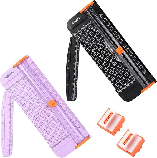 2 Set A4 Paper Cutter 12 Inch Titanium Paper Trimmer Scrapbooking Tool with 2pcs Replacement Blades with Automatic Safety Guard and Side Ruler for Craft Paper,Cardstock,Photo,Coupon, Label
