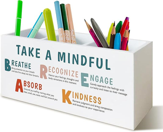 Mindfulness Mental Health Pen Pencil Holder for School Counselor Office Classroom Desk, Therapy Office Decor, Self Love Gifts Pen Pencil Holder Organizer for Therapist