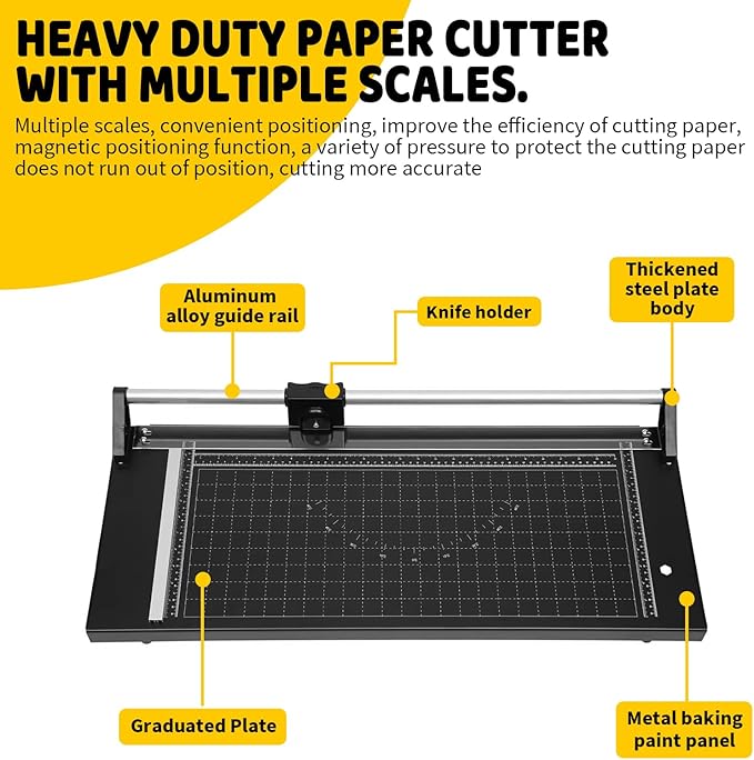 24 Inch Rolling Cutter Precision Rotary Paper Trimmer,Manual Heavy Duty Professional Rolling Trimmer for Photo Paper,Film,Art Paper Jam,Office Paper, Thin Plastic Soft Board,PVC,Cutting Table