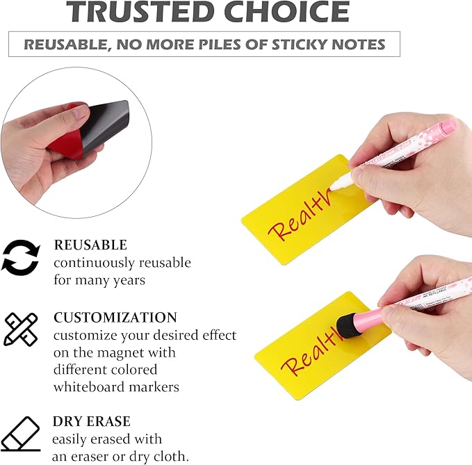 Realth Dry Erase Magnetic Labels Blue (4'' × 4'' 20 Pcs),Blank Reusable Magnet Stickers, Magnets for Whiteboard, Washable Magnetic Sheets, Magnetic Sticky Notes for Classroom Fridge Office