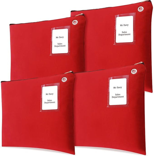 4 Pcs Interoffice Mailer Canvas Transit Sack Zipper Bag 18" x 14" Large Zipper Pouch with Grommet Interoffice Mail Bag (Red)