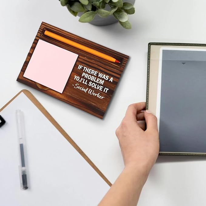 Thank You Social Worker Gift, If There was a Problem Inspirational Quote, Motivational Office Decor, Perfect for Social Workers, Birthday, Retirement, New Job, Self-Stick Note Pad Holder XBT25