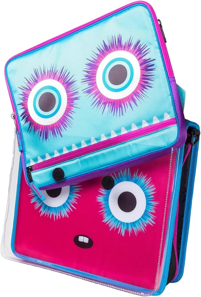 Case it 6 Pack Universal Monster Eye Zipper Binder with Removable Laptop Sleeve, 2-Inch O Rings, Shoulder Strap, LT-307-ME-C-MAG, Magenta