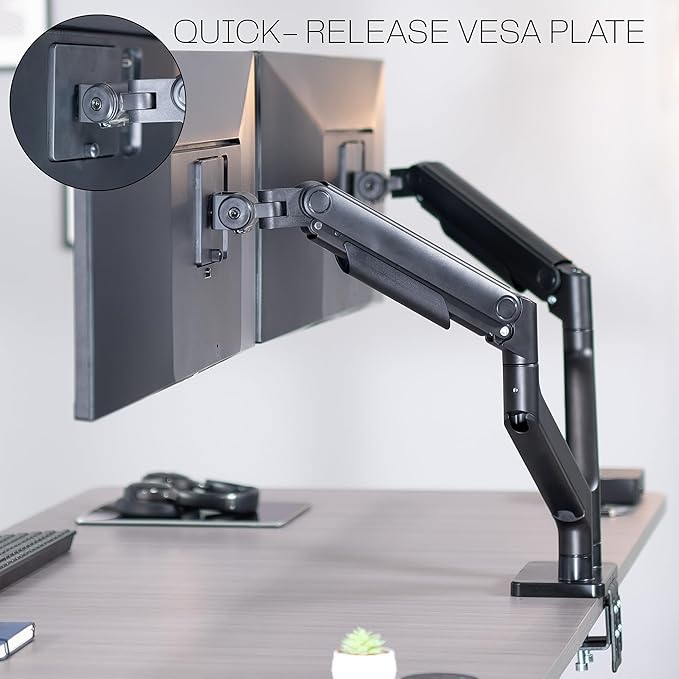 VIVO Heavy Duty Dual Ultra-Wide Monitor Tension Arm, Up to 45 inch Screens, Holds 44 lbs per Arm, Premium Desk Mount Monitor Stand for 2 Ultrawides, Black, STAND-V200V